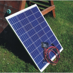 Panel Fotowoltaiczny ( ładowarka słoneczna ) 100W 12V + Regulator napięcia + przewody + złącza +przewody do akumulatora pełen kpl.